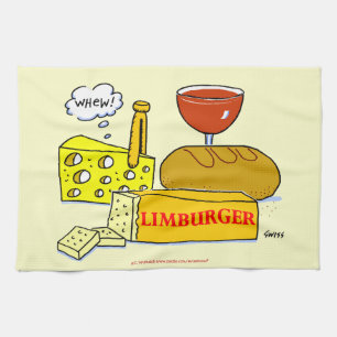 Limburger Cheese Bread and Wine Humourous Tea Towel