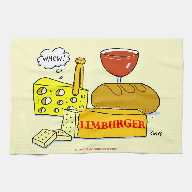 Limburger Cheese Bread and Wine Humourous Tea Towel (Horizontal)