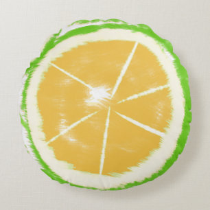 Lime Abstract Citrus Tie Dye Design Round Cushion