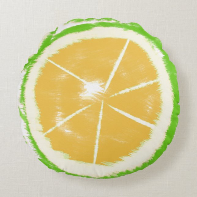 Lime Abstract Citrus Tie Dye Design Round Cushion (Front)