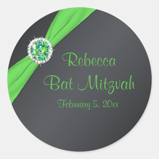 Lime and Black 1.5" Round Bat Mitzvah Sticker (Front)
