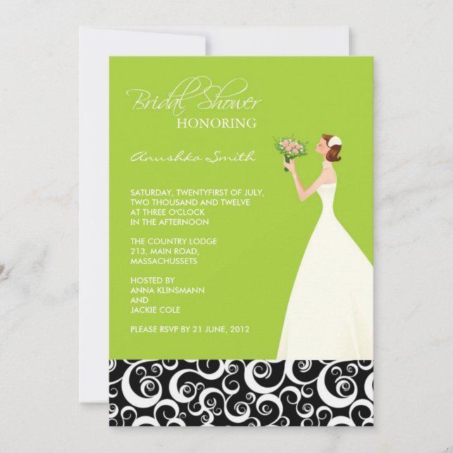 Lime and Black Bridal Shower Invitations (Front)