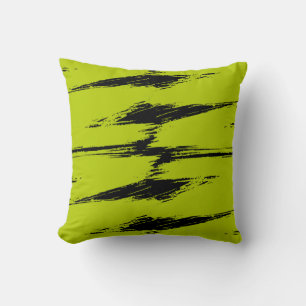 Lime and Black Brush Stroke Paint Cushion