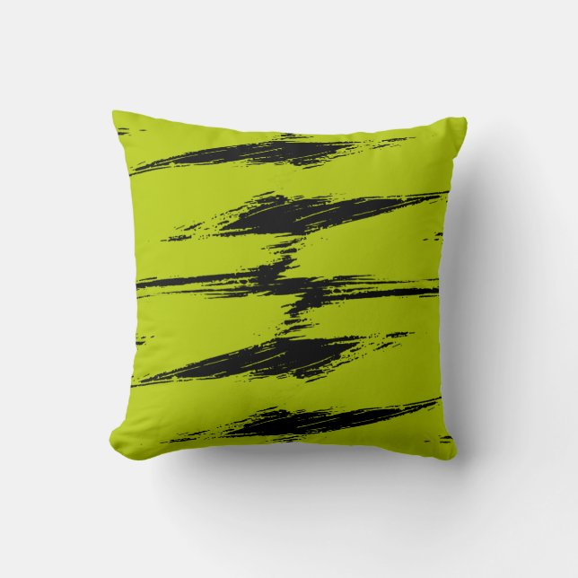 Lime and Black Brush Stroke Paint Cushion (Front)