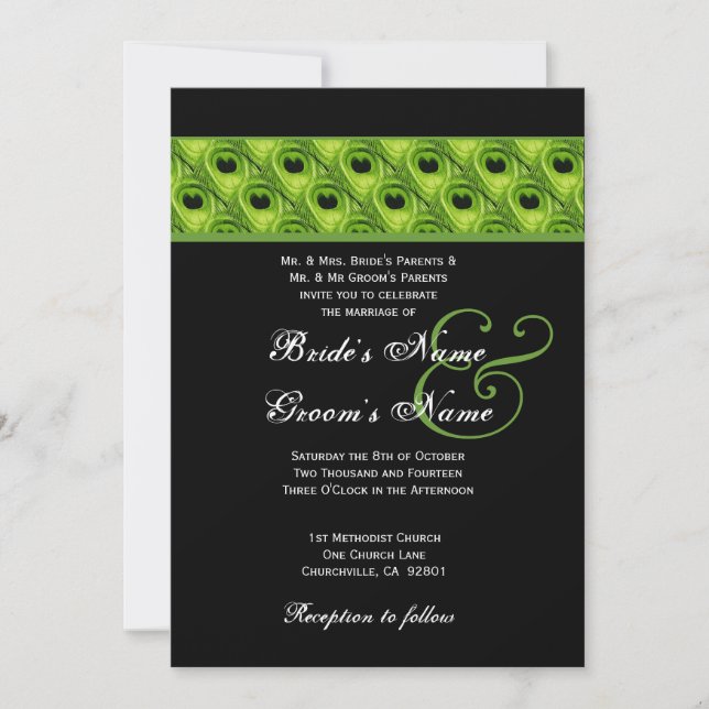 Lime and Black Peacock Wedding Template (Front)