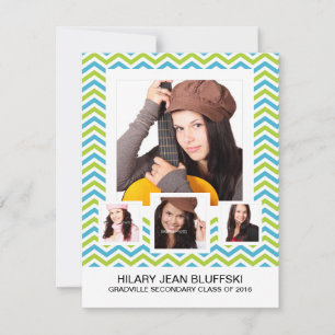 Lime and Blue Chevron Grad 4 Photos Invitation