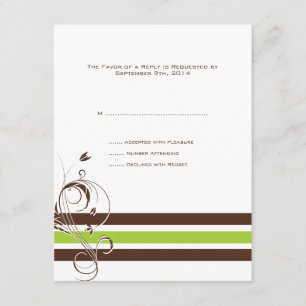 Lime and Brown Floral Bars Wedding RSVP Card
