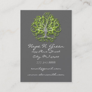 Lime and Brown Swirled Tree Business Card