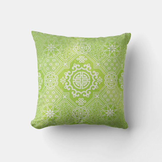 Lime and Grey mendhi design reversible pillow (Front)
