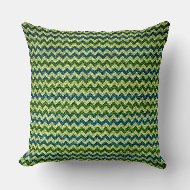 Lime and Mint Chevron Stripes Pattern Cushion (Front)