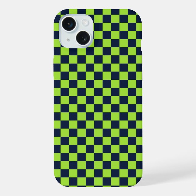 Lime and navy checkerboard pattern iPhone case (Back)