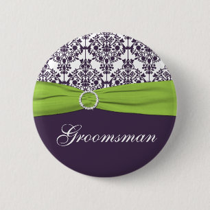 Lime and Purple Damask Groomsman Pin