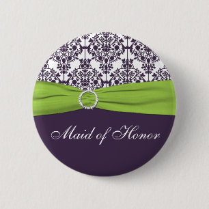 Lime and Purple Damask Maid of Honour Pin