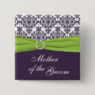 Lime and Purple Damask Mother of the Groom Pin