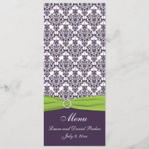 Lime and Purple Damask Wedding Menu Card