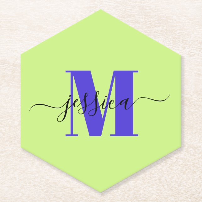 Lime and Purple Personalised Monogram Coasters (Front)