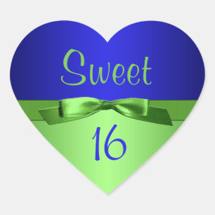 Lime and Royal Blue Sweet 16 Heart Shaped Sticker