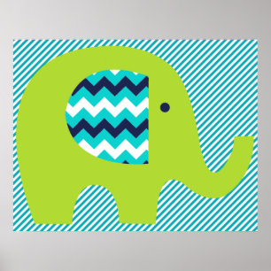 Lime and Teal Elephant Nursery Poster