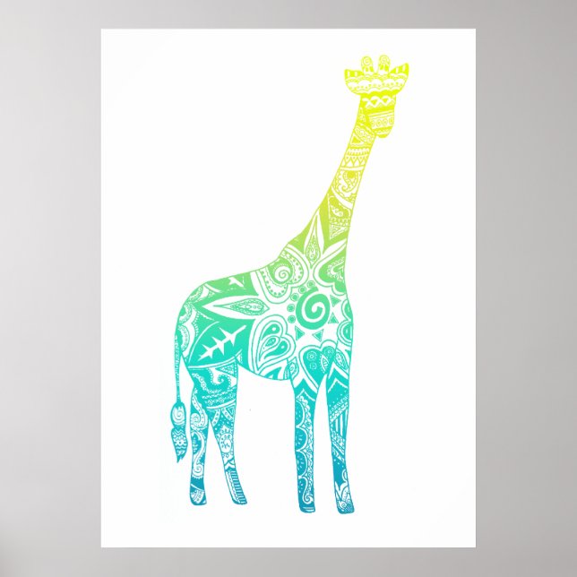 Lime and Turquoise Giraffe Poster (Front)