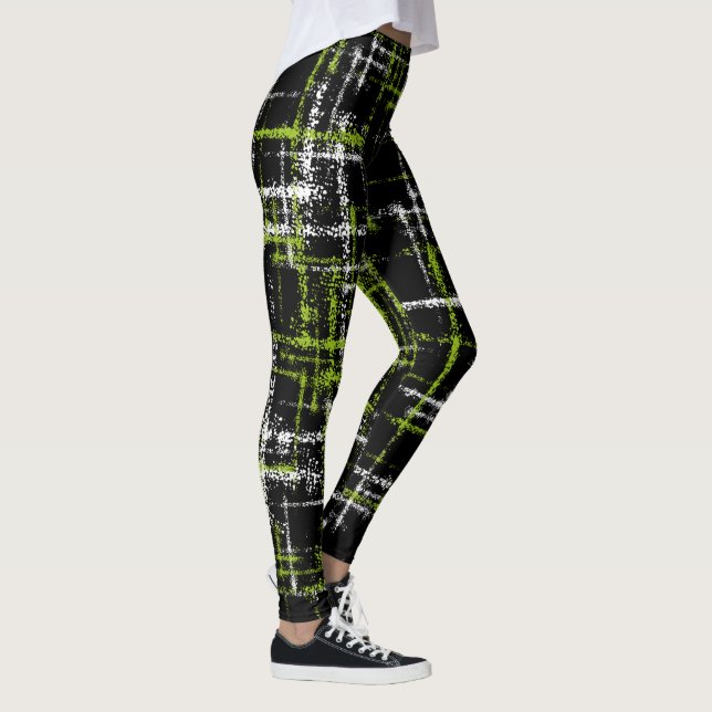lime and white on black abstract crisscross leggings (Right)