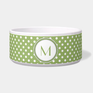 Lime and White Polka Dot Monogram Pet Bowl