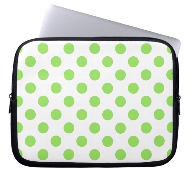 Lime and white polka dots laptop sleeve (Front)