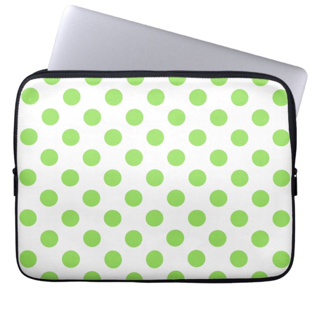 Lime and white polka dots laptop sleeve (Front)