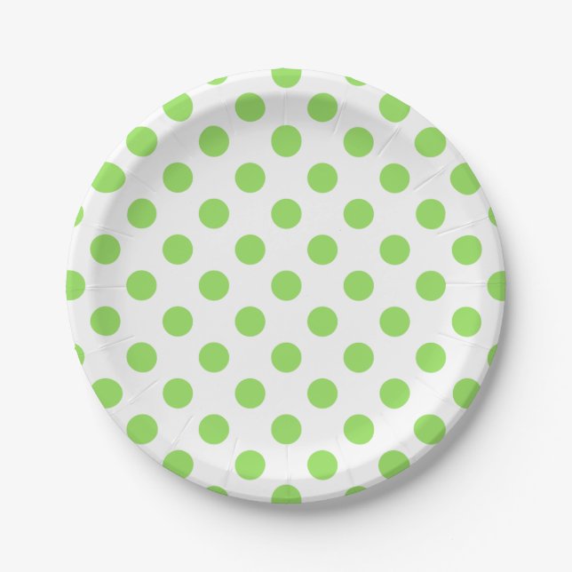 Lime and white polka dots paper plate (Front)