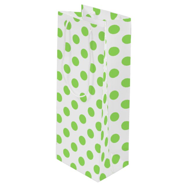 Lime and white polka dots wine gift bag (Front Angled)