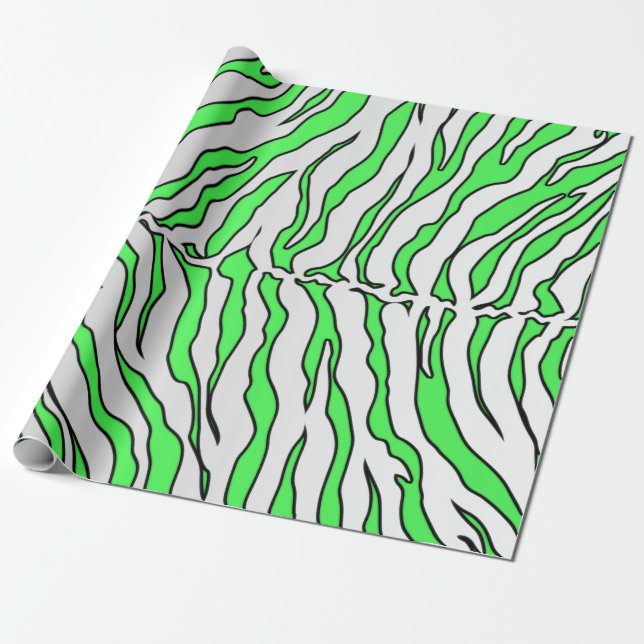 Lime And White Tiger Stripes Animal Print Wrapping Paper (Unrolled)