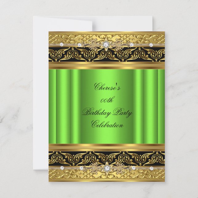 Lime Birthday Party Elegant Gold Diamond Black Invitation (Front)