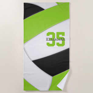 lime black and white girls volleyball personalised beach towel