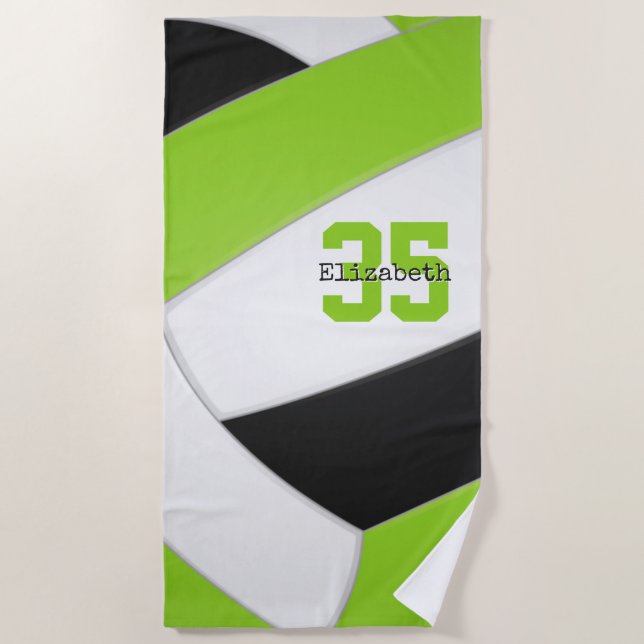 lime black and white girls volleyball personalised beach towel (Front)