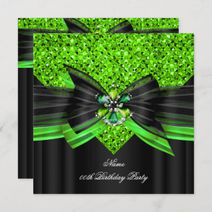 Lime Black Glitter Birthday Party Diamond Invitation