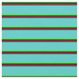 Lime, Black, Maroon, and Turquoise Stripes Fabric