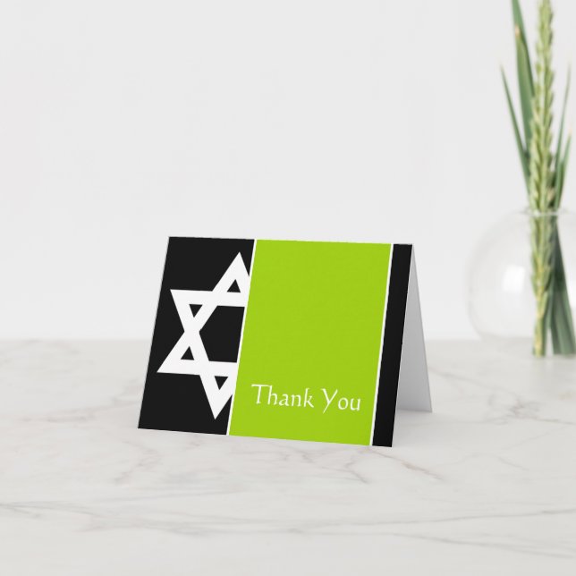 Lime Black Star of David Bar Mitzvah Thank You (Front)