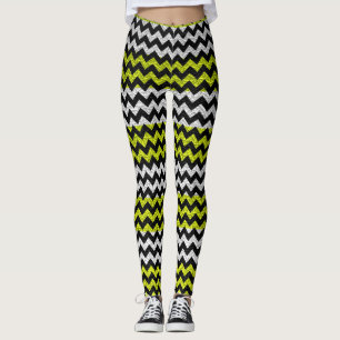 Lime Black White Chevron Modern Leather Leggings