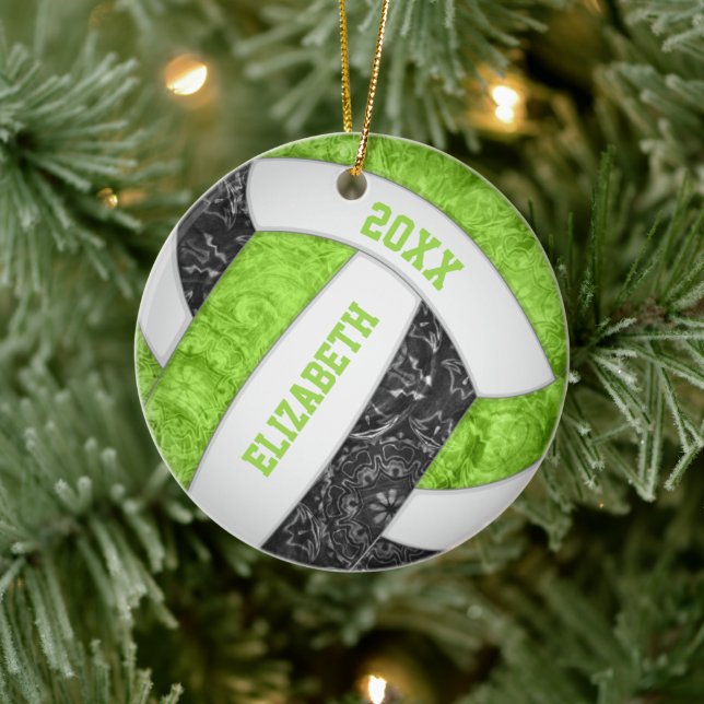 Lime black white girly sporty volleyball ceramic ornament (Tree)