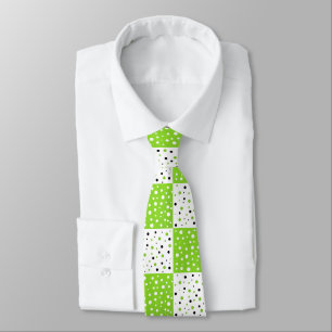 Lime Black & White Polka Dot Colour Block Pattern Tie