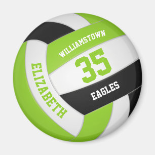 lime black white volleyball with team name magnet