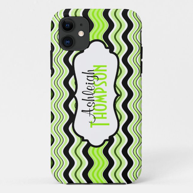Lime, Black, White Wavy Stripes iPhone 5 Case (Back)