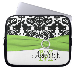 Lime Black White with FAUX Ribbon Laptop Sleeve