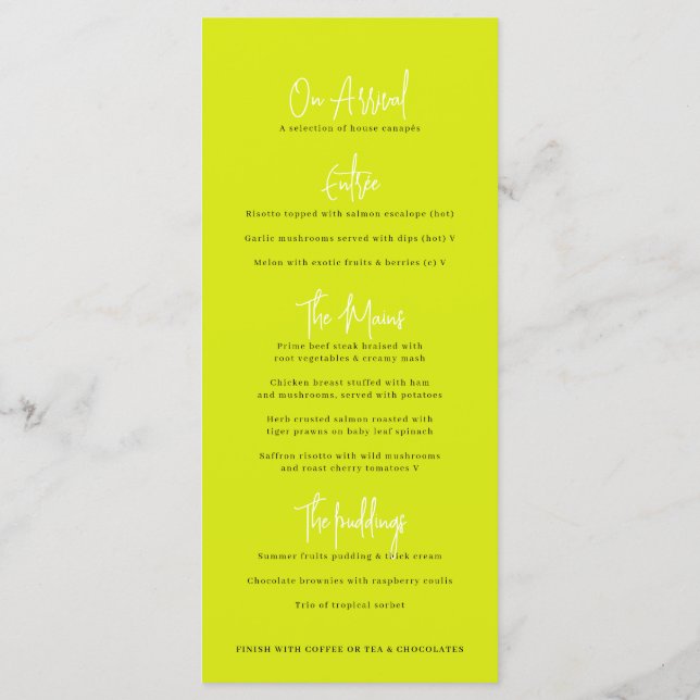 Lime blossom sketch mono wedding  menu (Back)