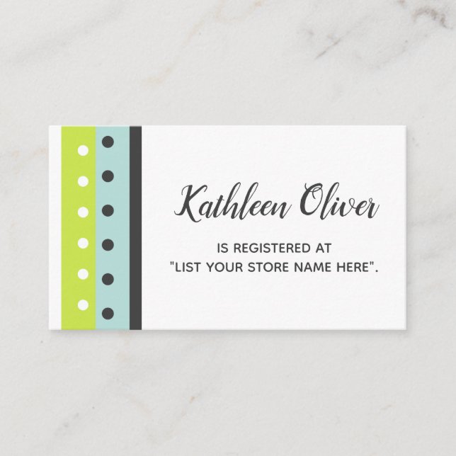 Lime, Blue and Dark Grey Gift Registry Insert Card (Front)