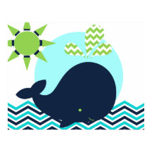Lime, Blue, and Navy Whale Nursery Poster