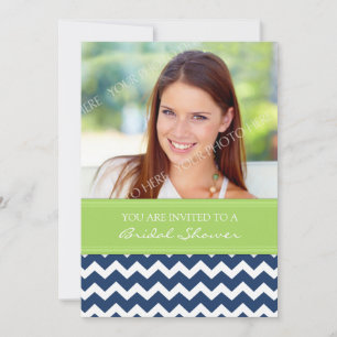 Lime Blue Chevron Photo Bridal Shower Invitation
