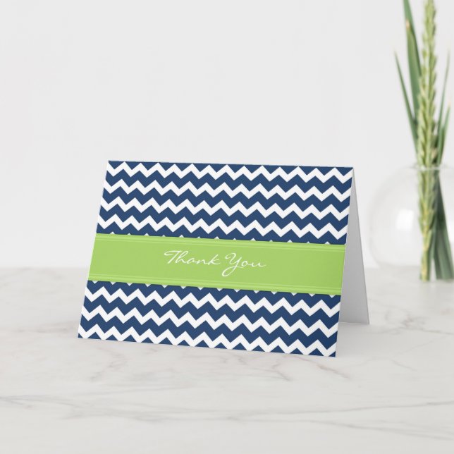 Lime Blue Chevron Wedding Thank You Card (Front)