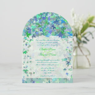 Lime &  Blue Fall Leaves Wedding Invitation