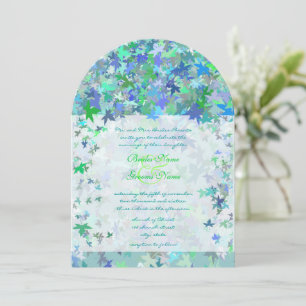 Lime & Blue Fall Leaves Wedding Invitation