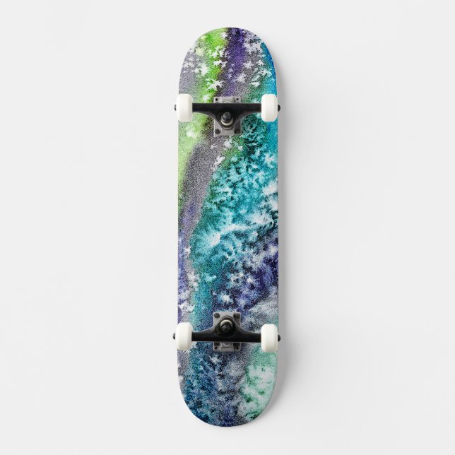 Lime Blue Ice Abstract Skateboard (Front)